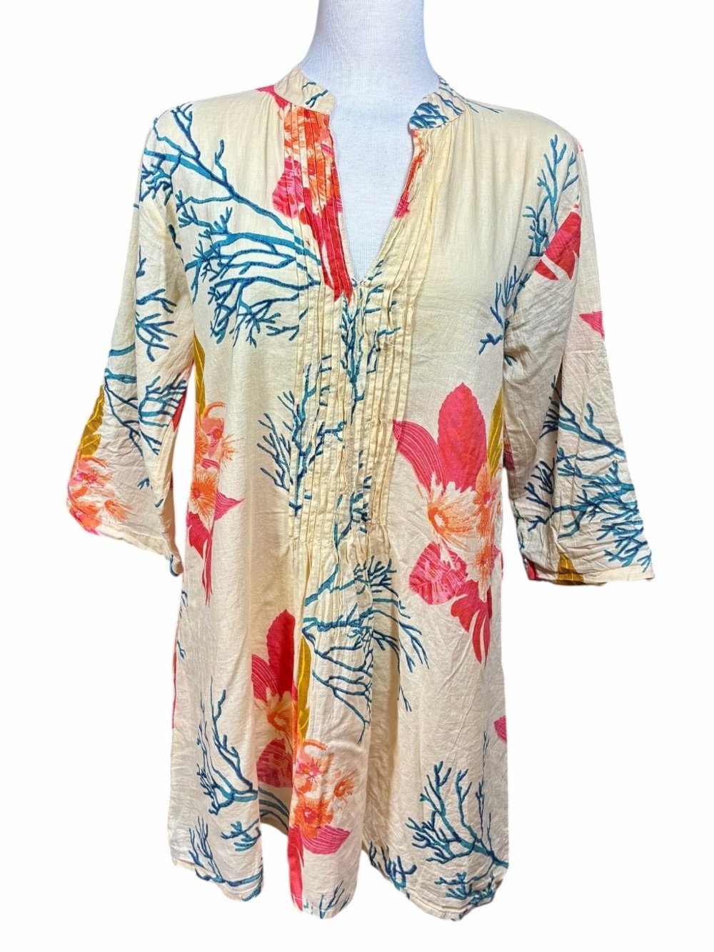 Sakkas Ona Multi Floral Tropical Beach Tunic 100% Cotton Women's Size S/M